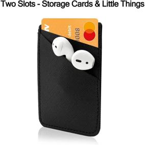 img 1 attached to 📱 Black Leather Stick-On Phone Pocket Wallet with Adhesive Card Holder for Cell Phone