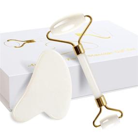 img 4 attached to 🌿 White Jade Roller and Gua Sha Set for Facial Massage – Beauty Tool for Relaxation, Blood Flow Stimulation, Wrinkle Reduction, and Muscle Relaxation