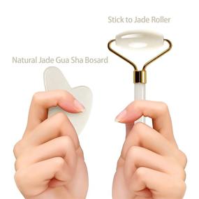 img 2 attached to 🌿 White Jade Roller and Gua Sha Set for Facial Massage – Beauty Tool for Relaxation, Blood Flow Stimulation, Wrinkle Reduction, and Muscle Relaxation