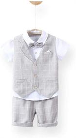 img 2 attached to Angelmemory Toddler Plaid Summer Pieces Boys' Clothing