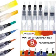 🖌️ dugato water brush pens - set of 6 aqua pen painting brushes with broad & detailed tiny tip nylon - refillable water brush pens for coloring, art, painting, lettering logo