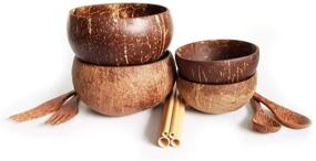 img 4 attached to 🌴 Набор "Rainforest Bowls Eco-Kitchen" 2 шт. - маленькие и крупные оригинальные кокосовые чаши + кокосовые деревянные приборы + бамбуковые соломинки - экологичные, 100% натуральные - подарок для зеленых кухонь без отходов