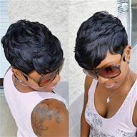 короткие кудрявые парики vrz summer pixie cut из натуральных волос для женщин - черный цвет 1b (среднее волнистое 1b#) логотип