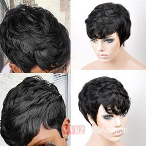 img 3 attached to Короткие кудрявые парики VRZ Summer Pixie Cut из натуральных волос для женщин - черный цвет 1B (среднее волнистое 1B#)