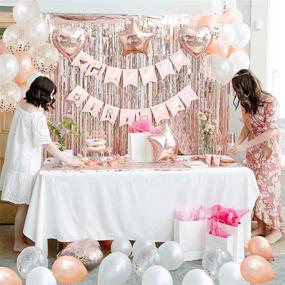 img 3 attached to 🎉 Complete 225 PC Rose Gold Birthday Party Decorations Kit for Girls, Teens, Women - Happy Birthday Banners, Curtains, Table Runner, Balloons, Sash, Tiara, Cake Topper, Plates, Cups, Napkins, Straws - Ideal for 25 Guests & More!