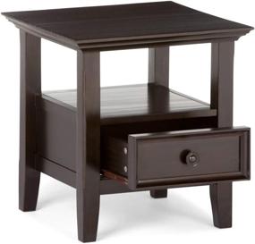 img 2 attached to 🪑 SOLID WOOD Amherst End Side Table in Hickory Brown, 19-inch Wide Square with Storage, 1 Drawer and 1 Shelf - Ideal for the Living Room and Bedroom