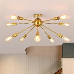 img 4 attached to 🌟 Современный потолочный Спутник-люстра типа Semi Flush Mount: YLCHYTDZSW, 10-ти ламповая золотая латунная конструкция для стильных обеденных, кухонных, гостиных и спален