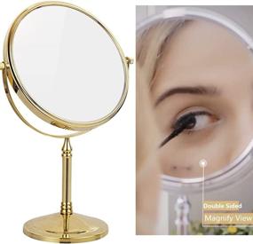 img 2 attached to 🔍 Gecious Gold Vanity Mirror: 8-inch Free Standing Dual-Sided Makeup Mirror with 360 Swivel, 1X/10X Magnification - High-Quality Stainless Steel Construction – Countertop 14-inch Height in Shining Gold