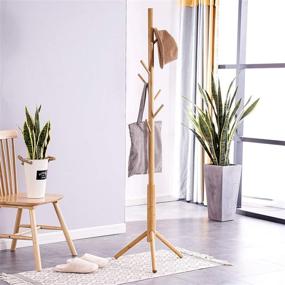 img 2 attached to Adjustable Bamboo Coat Tree with 3 Sections &amp; 8 Hooks - Freestanding Coat Rack Stand for Bedroom Office Hallway Entryway - Natural Wooden Coat Hanger