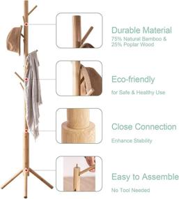 img 3 attached to Adjustable Bamboo Coat Tree with 3 Sections &amp; 8 Hooks - Freestanding Coat Rack Stand for Bedroom Office Hallway Entryway - Natural Wooden Coat Hanger