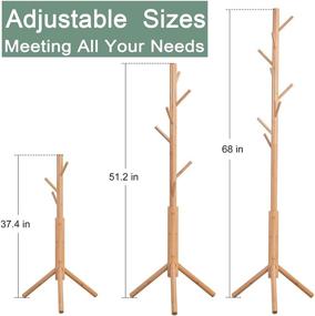 img 1 attached to Adjustable Bamboo Coat Tree with 3 Sections &amp; 8 Hooks - Freestanding Coat Rack Stand for Bedroom Office Hallway Entryway - Natural Wooden Coat Hanger