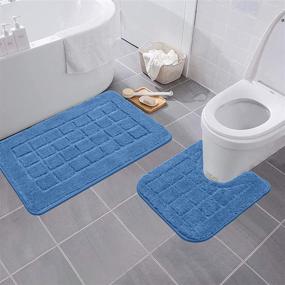 img 3 attached to 🚽 HEBE 2 Piece Microfiber Contour Rugs Toilet Set - Soft Shaggy Bathroom Mat, Non-Slip Shower Mat, U-Shaped Toilet Floor Rug - Machine Washable, Blue