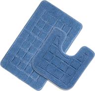 🚽 hebe 2 piece microfiber contour rugs toilet set - soft shaggy bathroom mat, non-slip shower mat, u-shaped toilet floor rug - machine washable, blue логотип