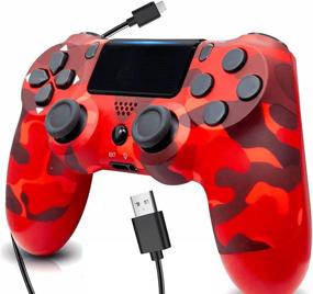 img 4 attached to 🎮 Enhanced Gaming Experience with TOPAD Red Camo Wireless Controller for P-4, Inclusive of Charging Cables, 2 Rainbow Caps, Touchpad, and Stereo Headset Jack