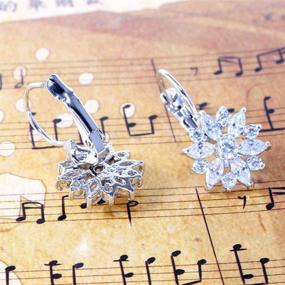 img 2 attached to CZ Snowflake Leverback Dangle Hoop Earrings for Women Girls, Sensitive Ears, Elegant & Shiny Crystal Sunflower Dangling, Hypoallergenic Xmas Wedding Gifts, Best Friend