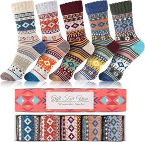 img 4 attached to 🧦 Cozy up this Christmas with our 5 Pack Womens Wool Socks - Winter Warm Boot Socks Gift Box: Vintage Casual Sock Fuzzy Socks for Women