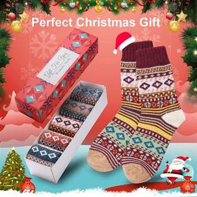 img 3 attached to 🧦 Cozy up this Christmas with our 5 Pack Womens Wool Socks - Winter Warm Boot Socks Gift Box: Vintage Casual Sock Fuzzy Socks for Women