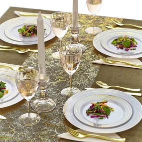 img 3 attached to 40 Piece Set of Heavy Duty Plastic Plates - 20 Dinner Plates + 20 Salad Plates - Elegant Plastic Dinnerware with Fine China Look from Bella Collection (Gold)