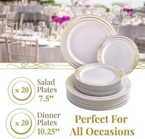 img 1 attached to 40 Piece Set of Heavy Duty Plastic Plates - 20 Dinner Plates + 20 Salad Plates - Elegant Plastic Dinnerware with Fine China Look from Bella Collection (Gold)