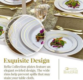 img 2 attached to 40 Piece Set of Heavy Duty Plastic Plates - 20 Dinner Plates + 20 Salad Plates - Elegant Plastic Dinnerware with Fine China Look from Bella Collection (Gold)