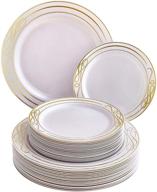 40 piece set of heavy duty plastic plates - 20 dinner plates + 20 salad plates - elegant plastic dinnerware with fine china look from bella collection (gold) logo