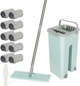 img 4 attached to REALWAY Mop and Bucket Set – 10 Reusable Microfiber Pads, Hand-Free Wringing, Wet and Dry Use – Ideal for Office, Home, and Kitchen Floors - Green Small (7.6X6.5x13.5 inches)