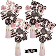 🌹 rose gold 50th birthday centerpiece sticks decorations for women – 32pcs happy 50 year old birthday table topper supplies – elegant fifty birthday party sign décor logo
