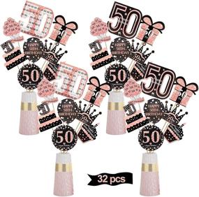 img 4 attached to 🌹 Rose Gold 50th Birthday Centerpiece Sticks Decorations for Women – 32pcs Happy 50 Year Old Birthday Table Topper Supplies – Elegant Fifty Birthday Party Sign Décor