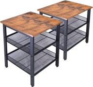 🛋️ jpntoye end table set of 2: rustic industrial nightstand for living room and bedroom décor - vintage brown wood look accent furniture with mesh shelves, 21.6 inch side table logo