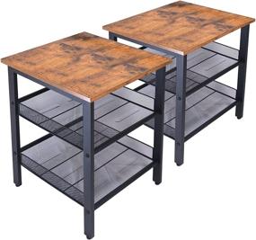 img 4 attached to 🛋️ JPNTOYE End Table Set of 2: Rustic Industrial Nightstand for Living Room and Bedroom Décor - Vintage Brown Wood Look Accent Furniture with Mesh Shelves, 21.6 Inch Side Table