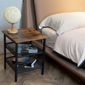 img 3 attached to 🛋️ JPNTOYE End Table Set of 2: Rustic Industrial Nightstand for Living Room and Bedroom Décor - Vintage Brown Wood Look Accent Furniture with Mesh Shelves, 21.6 Inch Side Table