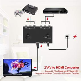 img 2 attached to 🔌 Конвертер AV в HDMI с 2 портами: адаптер RCA и Dual AV в HDMI, композитный конвертер - поддержка форматов 16:9/4:3 - совместим с WII, N64, PS1, PS2, PS3, видеопроигрывателями VHS, VCR, DVD (2 AV в 1 HDMI)