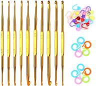 complete 40 pcs double end crochet hook set with golden 🧶 aluminum needles, knitting markers, and stitch markers - ideal for craft diy projects logo