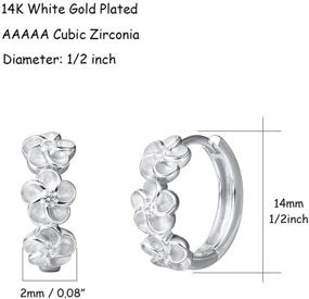 img 2 attached to 💎 Carleen 14mm White Gold Plated Sterling Silver Small Hinged Huggie Hoop Earrings with Triple Flower Cubic Zirconia, Fine Jewelry for Women and Girls