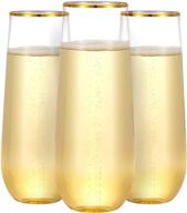 🥂 n9r 36 pack plastic champagne flutes: gold rimmed stemless disposable glasses for parties, weddings, and celebrations logo