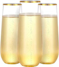 img 4 attached to 🥂 N9R 36 Pack Plastic Champagne Flutes: Gold Rimmed Stemless Disposable Glasses for Parties, Weddings, and Celebrations