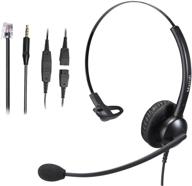 mono office call center headset with noise canceling microphone, rj9 & 3.5mm jack for landline deskphone cell phone pc laptop, suitable for mitel aastra toshiba nec shoretel logo