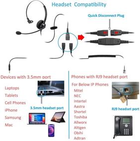 img 1 attached to Mono Office Call Center Headset with Noise Canceling Microphone, RJ9 & 3.5mm Jack for Landline Deskphone Cell Phone PC Laptop, Suitable for Mitel Aastra Toshiba NEC Shoretel