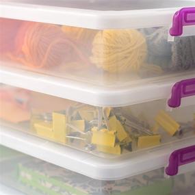 img 2 attached to 📦 IRIS USA, Inc. MLB-360 Large Plastic Modular Storage Bin Tote Container with Durable Lid, Secure Latching Buckles, and Clear/Violet Color - 6 Pack