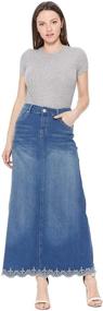 img 3 attached to 👗 GoModest Maxi Denim Skirt with Scallop Hem for Women - Modest, Tznius, and Casual