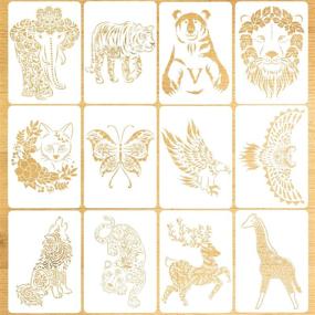 img 4 attached to 12 Pack Animal Painting Stencils - Butterfly, Wolf, Lion, Elephant, Tiger - Large Reusable Plastic Craft Drawing Templates for Greeting Cards, Albums, Scrapbooks, Notebooks, Journals, and Wall Art