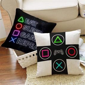 img 1 attached to Just One More Game Square Throw Pillow Case Computer Games Doodles Cushion Cover for Game Boys Bedroom Playroom 18"x 18", 4 Pack: The Ultimate Gaming Decor for Game Boys!