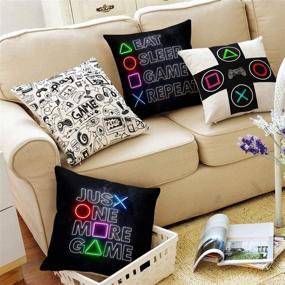 img 3 attached to Just One More Game Square Throw Pillow Case Computer Games Doodles Cushion Cover for Game Boys Bedroom Playroom 18"x 18", 4 Pack: The Ultimate Gaming Decor for Game Boys!