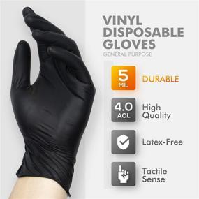 img 3 attached to OKIAAS Medium Black Disposable Gloves - Latex Free Vinyl Gloves, 5 mil, 50 Count - for Food Prep, Household Cleaning, Hair Dye, Tattooing