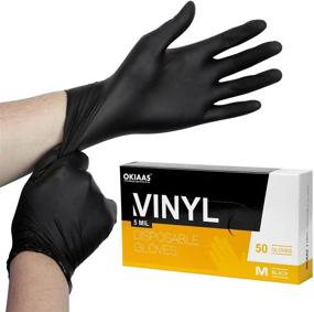 img 4 attached to OKIAAS Medium Black Disposable Gloves - Latex Free Vinyl Gloves, 5 mil, 50 Count - for Food Prep, Household Cleaning, Hair Dye, Tattooing