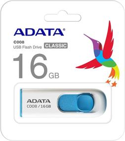 img 2 attached to 💾 ADATA C008 16GB USB 2.0 Retractable Capless Flash Drive, White/Blue - High-speed storage with hassle-free design