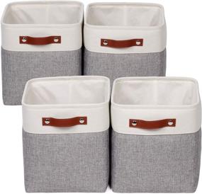 img 4 attached to 📦 Set of 4 Foldable Storage Bins with PU Handles - Univivi Fabric Cube Baskets Boxes for Home Closet Nursery (10x10x10.5 inches)