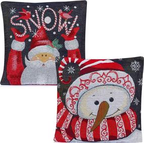 img 4 attached to 🎄 Christmas Throw Pillow Covers: Festive Santa Snowman Designs - Set of 2, 18x18 Christmas Pillows