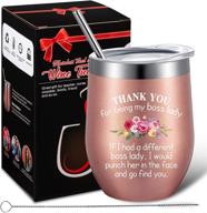 🎁 appreciate your boss with this thank you tumbler: novelty boss christmas gifts for female bosses - 12 oz insulated vacuum wine tumbler in rose gold logo