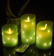 grass green led flameless candle set with embedded starlight string – 3 led candles, 10-key remote control, 24-hour timer function, dancing flame, real wax, battery powered логотип